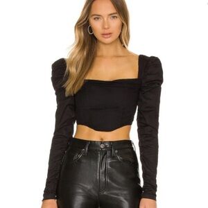 h:ours Hours Revolve Mona Cropped Long Sleeve Corset Black Top Small NEW $138